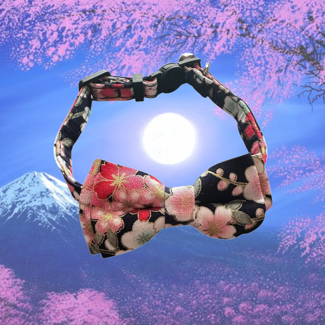 Sakura Yoru – "Cherry Blossom Night" - Japanese Bowtie Cat Collar