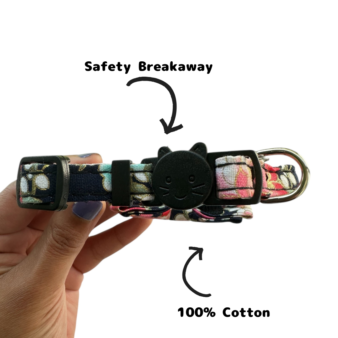 Sakura Yoru – "Cherry Blossom Night" - Japanese Bowtie Cat Collar